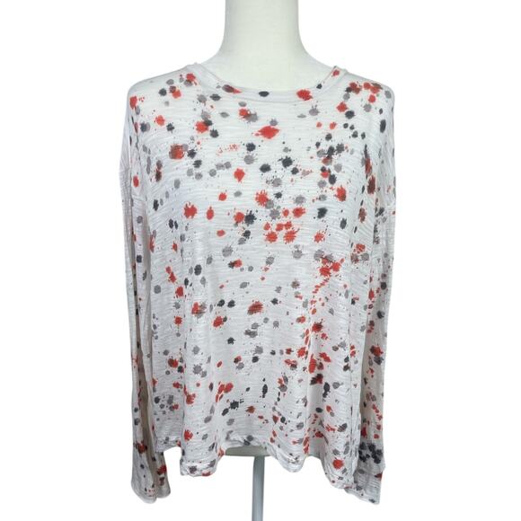 Gilda Midani 100% Slubbed Cotton T-Shirt Long Sleeves Paint Splatter Artsy Small - Picture 1 of 11